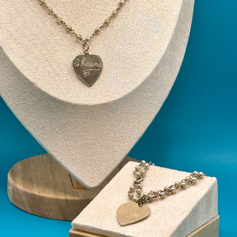 Gold Heart Pendant and Faux Pearl Necklace and Bracelet Set